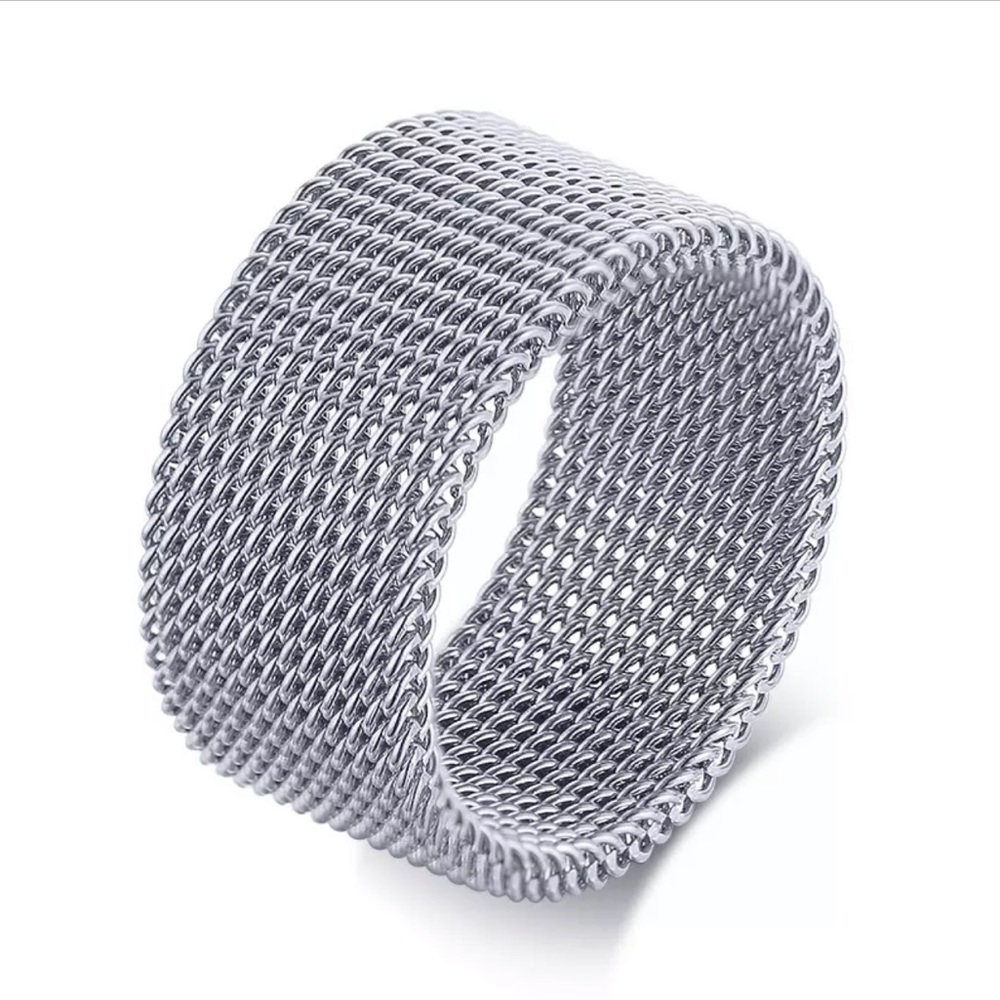 Men's Silver Mesh Minimal Ring 10mm band